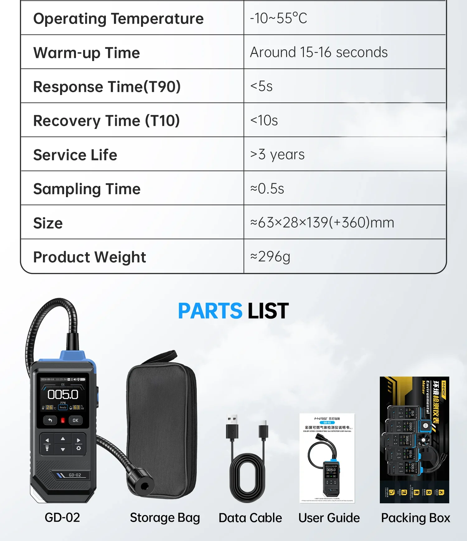 FNIRSI GD-02 Portable Combustible Gas Detector Color Screen Methane Propane Isobutane Monitor